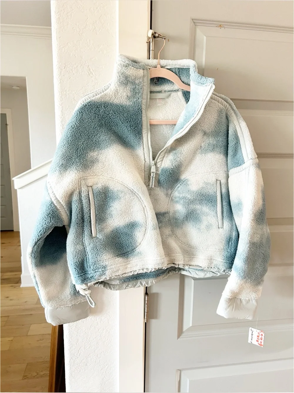 NWT Free People Mountain High Fleece Pullover Jacket Watercolor Blue Grey Combo